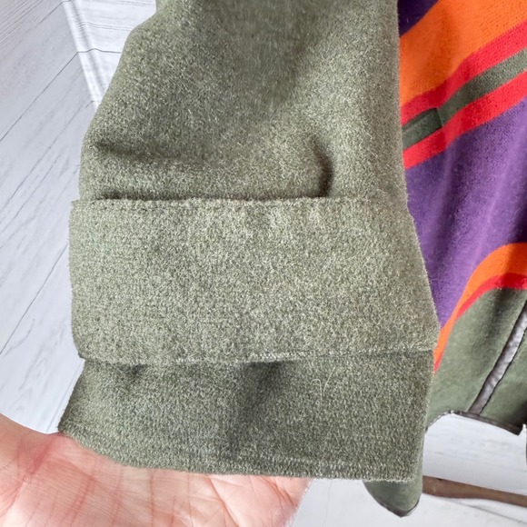 Cartonnier Medium women Wool Fur collar Cape Toggle Coat Olive chevron old money - Picture 9 of 14